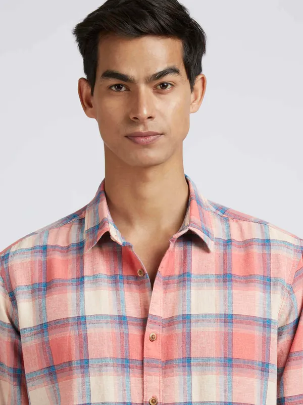 PEPE selmon pink and cream cotton shirt for men