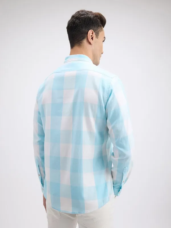 PEPE sky blue checks cotton shirt