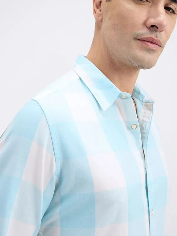 PEPE sky blue checks cotton shirt