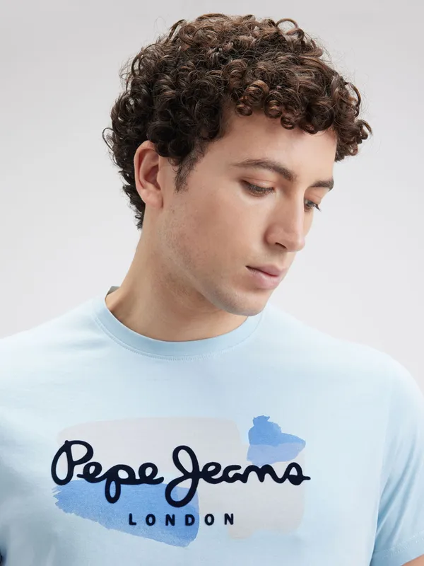 PEPE sky blue cotton t-shirt for men