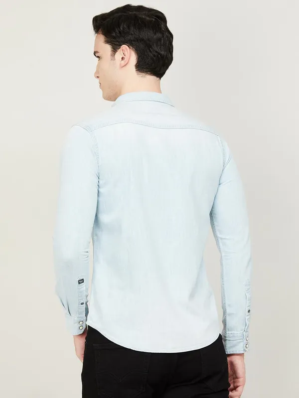 PEPE sky blue plain shirt  in denim fabric