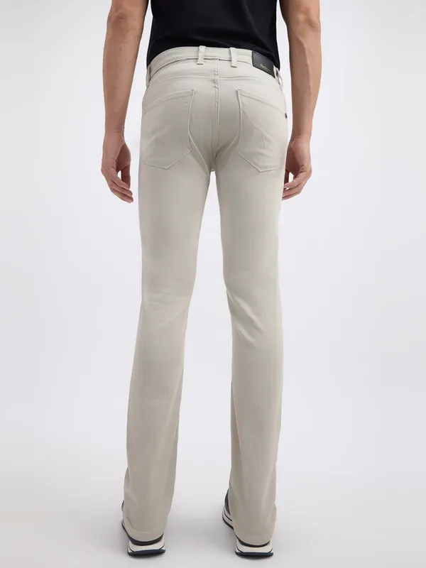 PEPE solid beige slim fit denim jeans for men