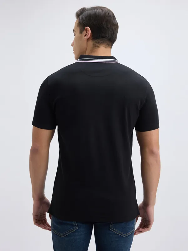 PEPE solid black slim fit polo neck t-shirt for men