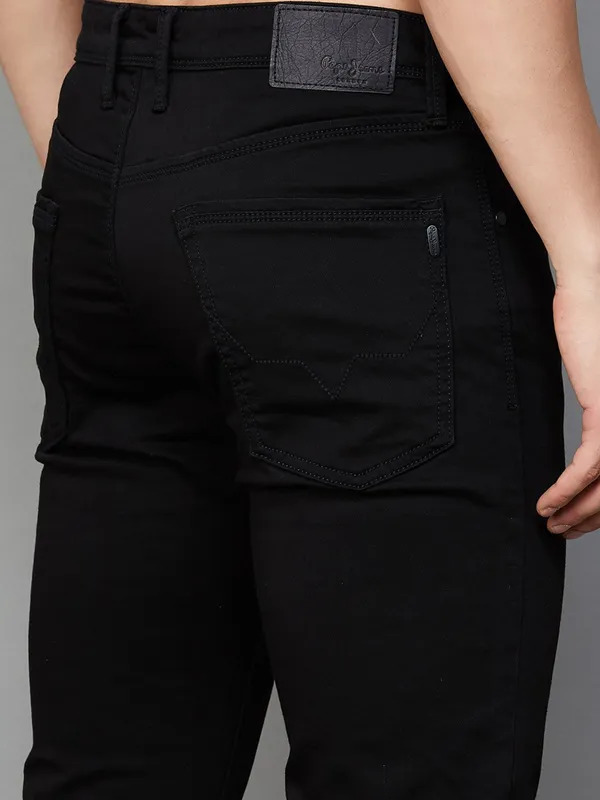 PEPE solid black slim taper fit mens denim jeans