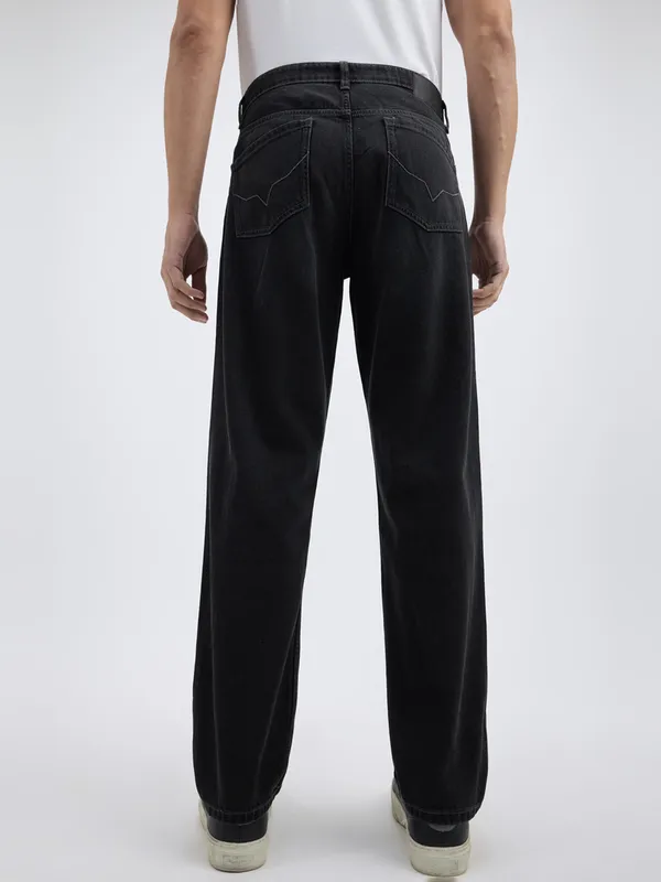 PEPE solid charcoal black denim jeans for men