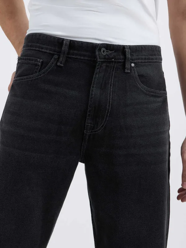 PEPE solid charcoal black denim jeans for men