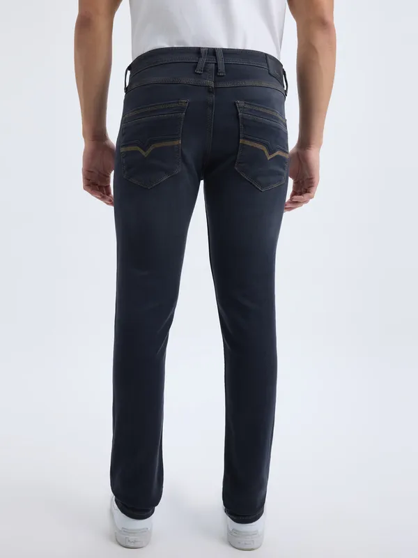 PEPE solid dark grey slim fit denim jeans for men