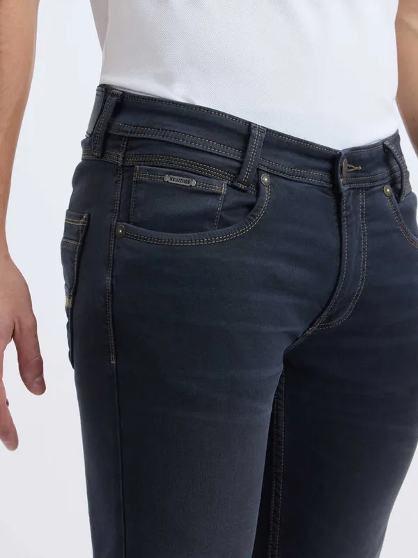 PEPE solid dark grey slim fit denim jeans for men