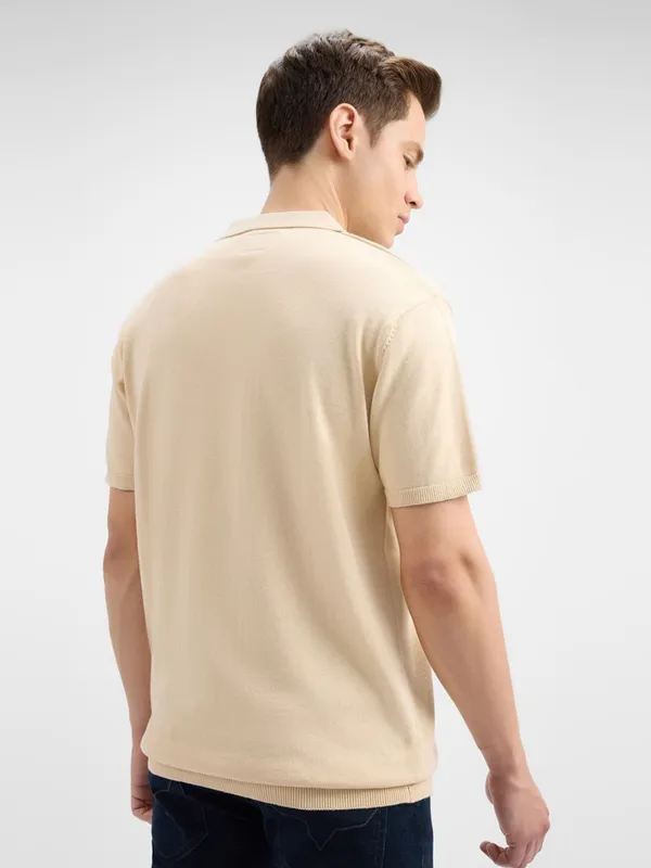 PEPE solid fawn cotton slim fit polo t-shirt