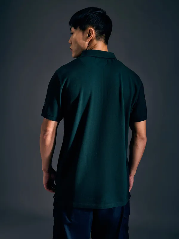 PEPE solid green cotton zipper polo t-shirt for men