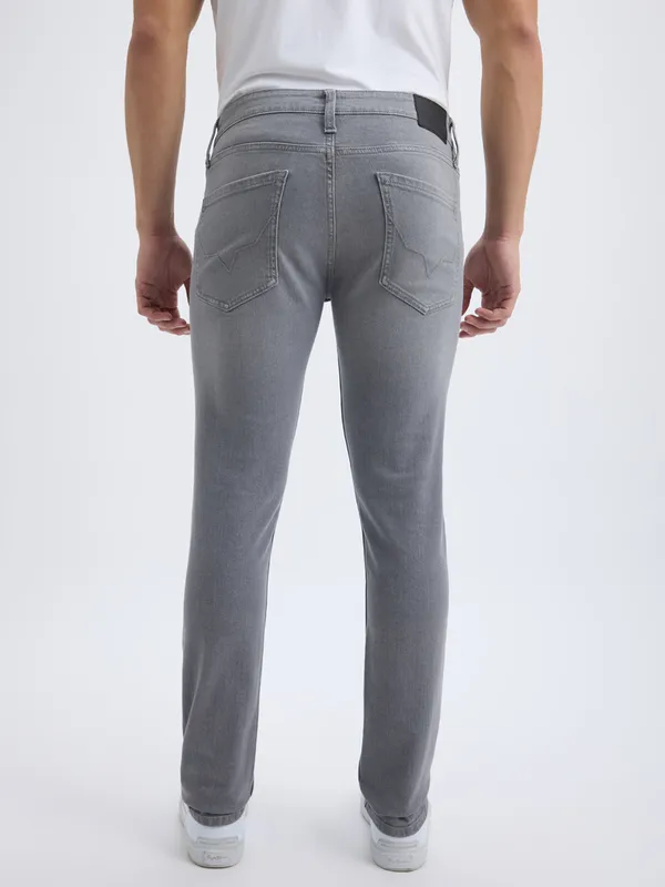 PEPE solid grey slim fit denim jeans for men