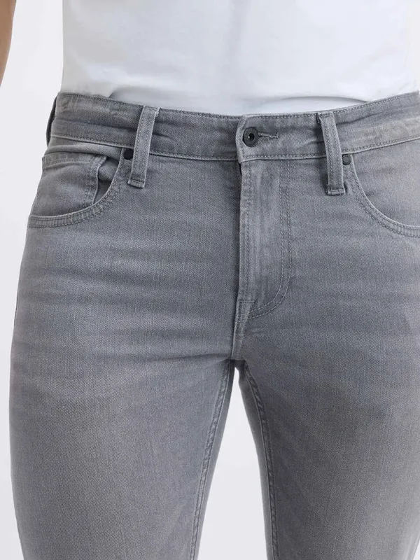 PEPE solid grey slim fit denim jeans for men