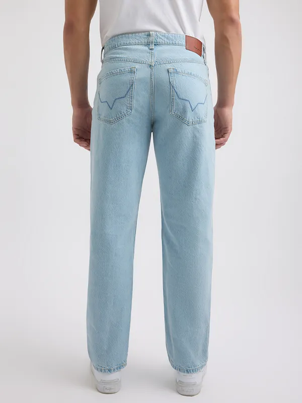 PEPE solid light blue relaxed fit denim jeans for men