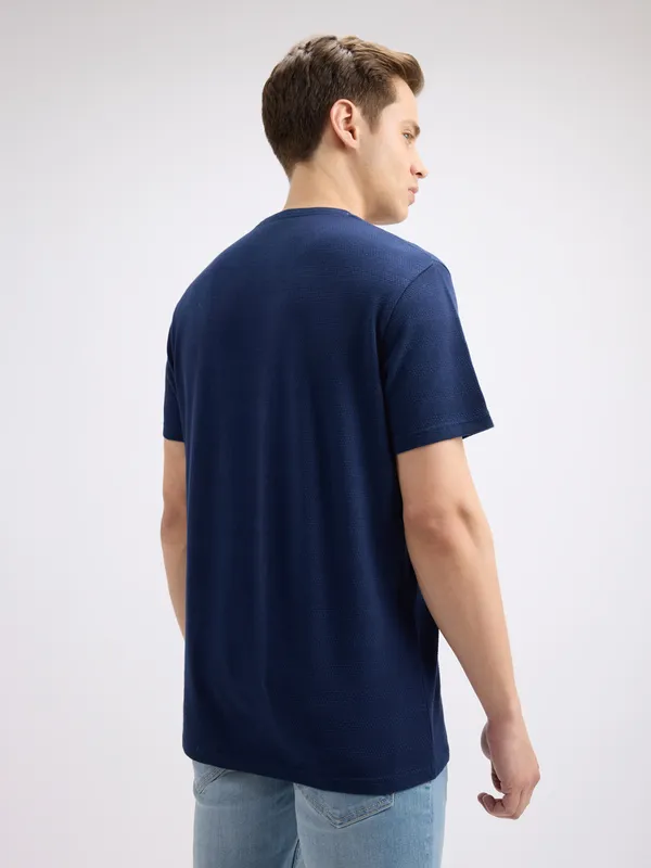 PEPE solid navy cotton slim fit mens t-shirt