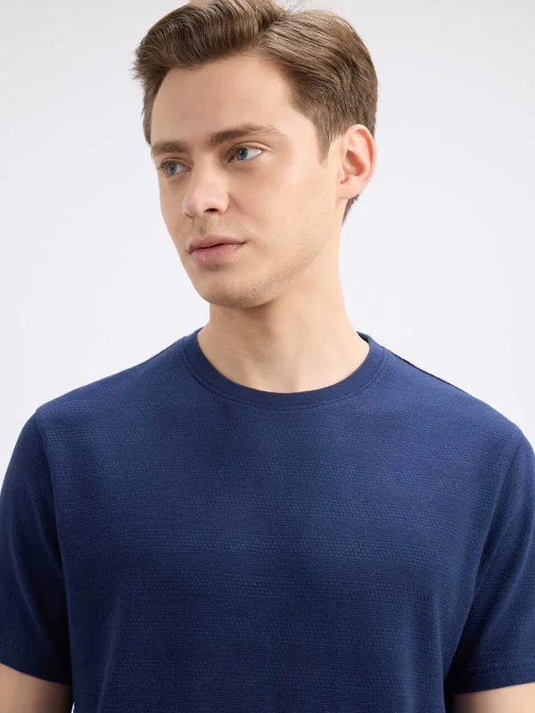 PEPE solid navy cotton slim fit mens t-shirt