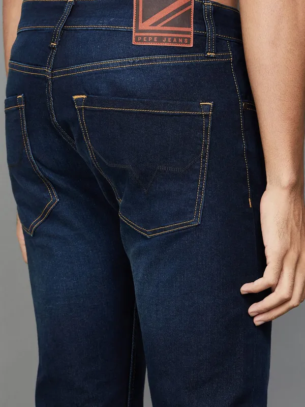 PEPE solid navy jeans in denim for men
