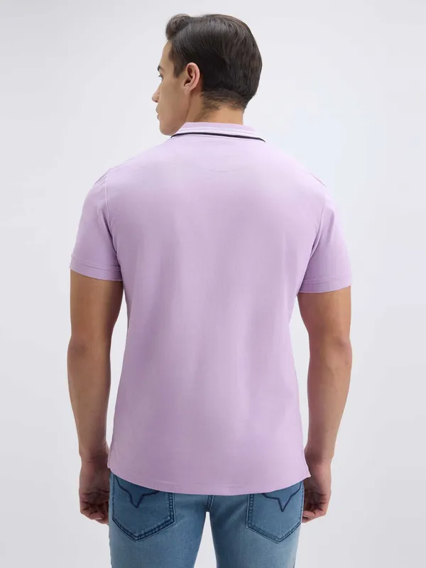 PEPE solid purple cotton slim fit polo t-shirt for men