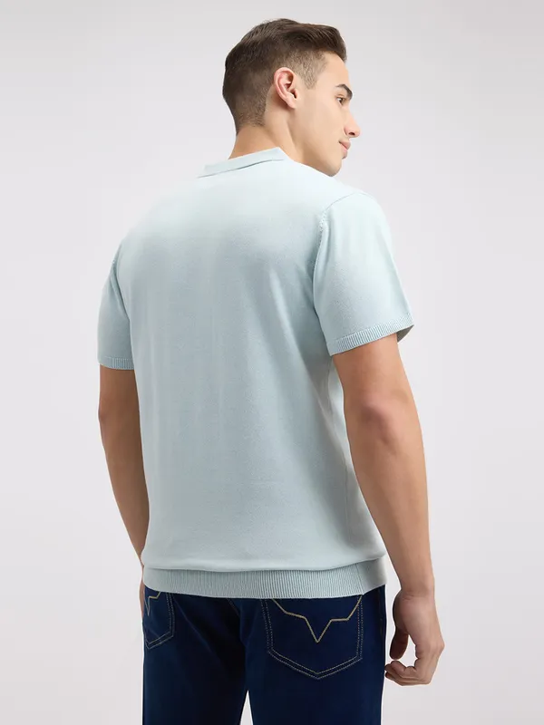 PEPE solid sky blue cotton slim fit t-shirt for men