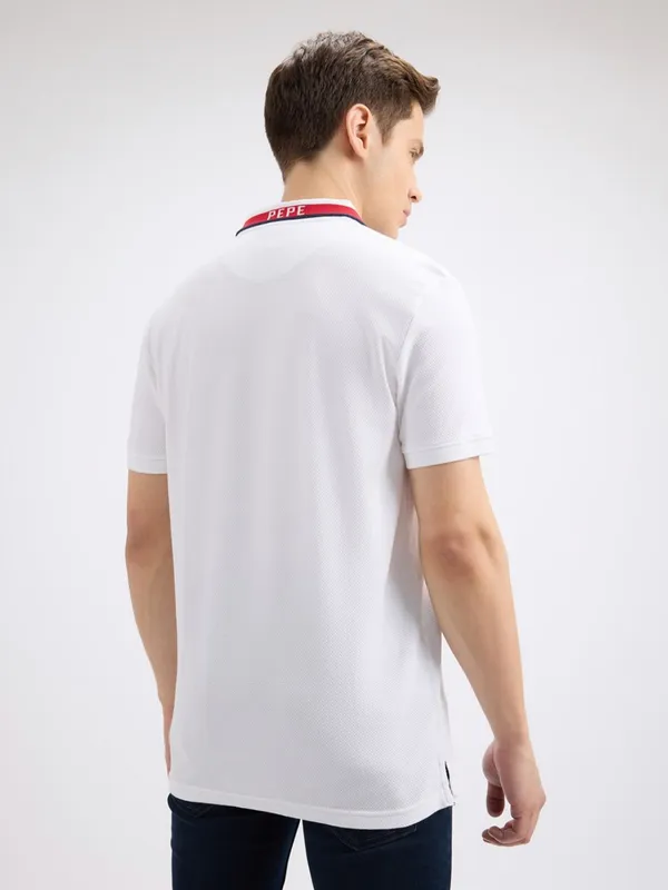 PEPE solid white cotton slim fit polo t-shirt