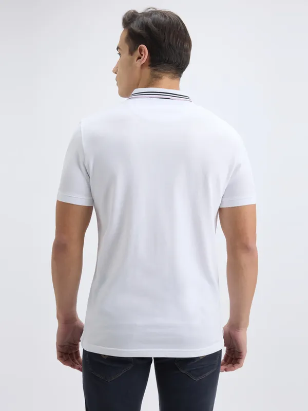 PEPE solid white cotton slim fit polo t-shirt for men