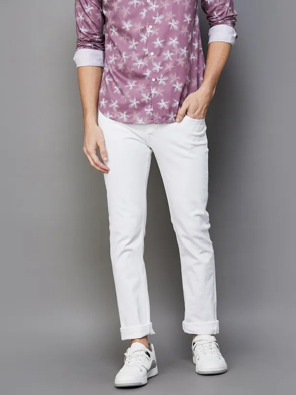 PEPE solid white denim skinny fit jeans