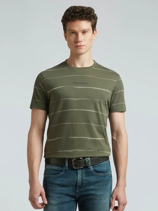 PEPE stripe pattern green cotton t-shirt