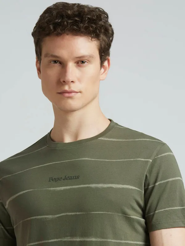PEPE stripe pattern green cotton t-shirt