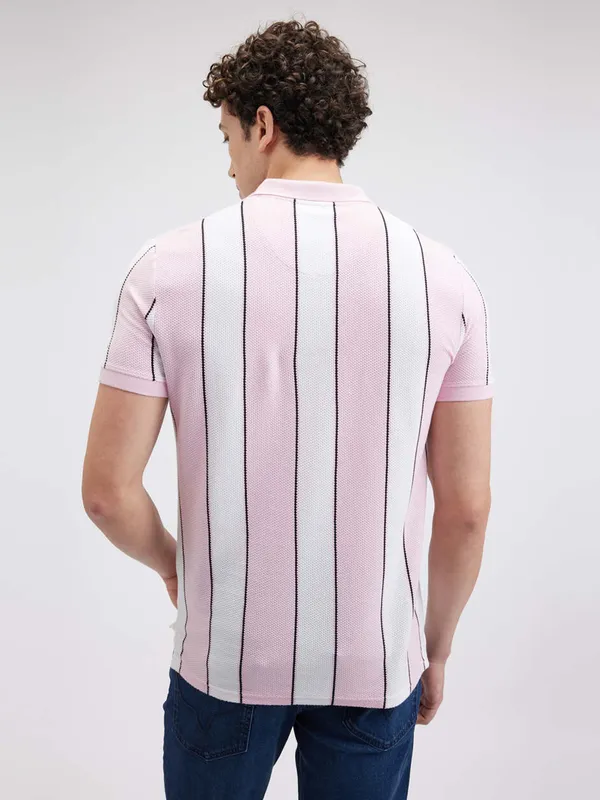 PEPE striped pink polo neck slim fit mens t-shirt