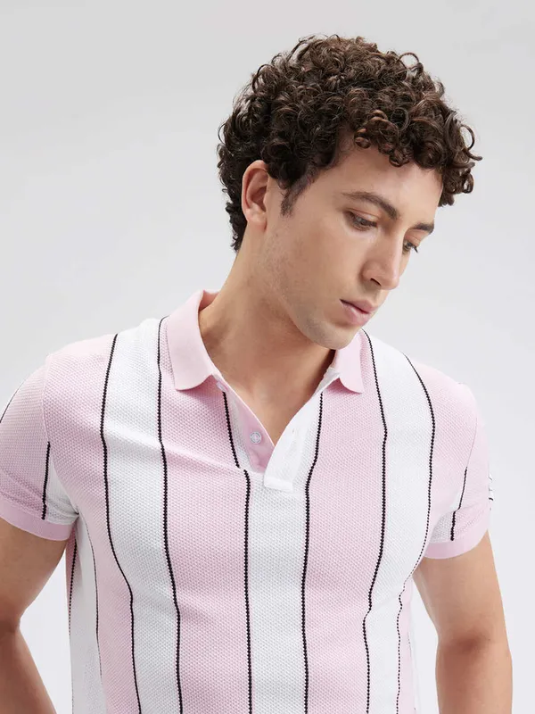PEPE striped pink polo neck slim fit mens t-shirt
