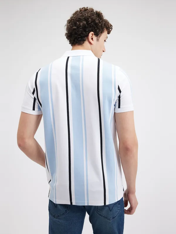PEPE striped sky blue polo neck slim fit mens t-shirt