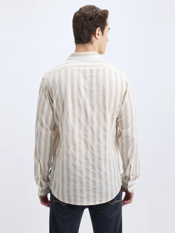 PEPE striped white and beige cotton casual shirt