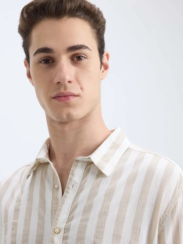 PEPE striped white and beige cotton casual shirt