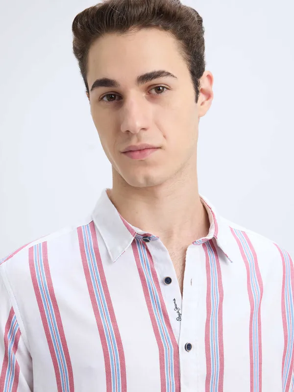 PEPE striped white and pink cotton casual shirt