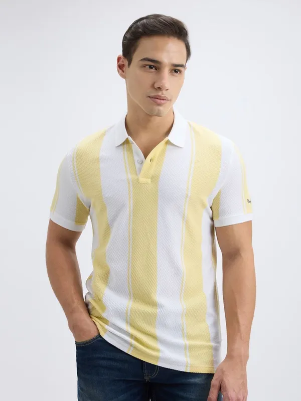 PEPE striped white and yellow polo t-shirt for men