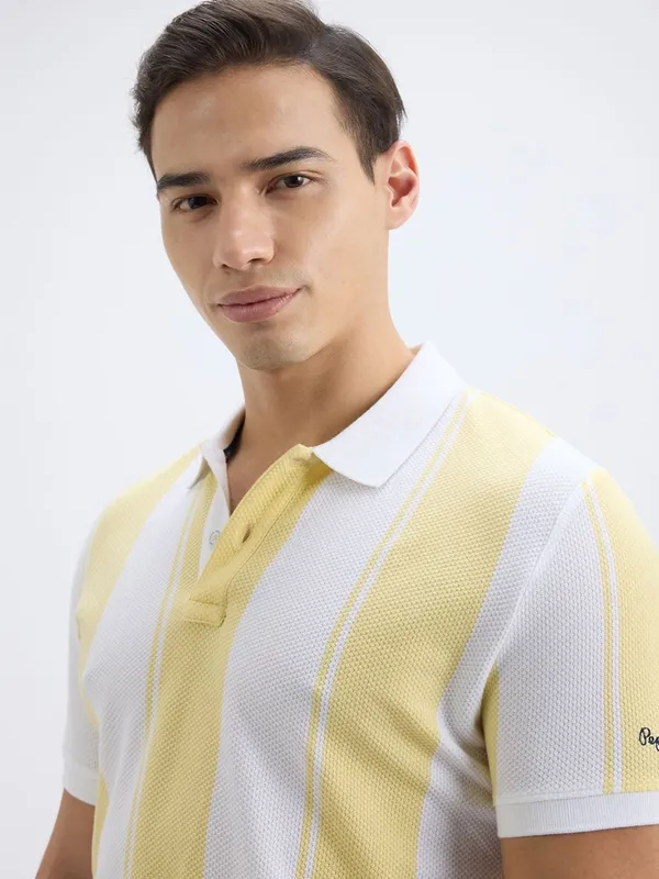 PEPE striped white and yellow polo t-shirt for men