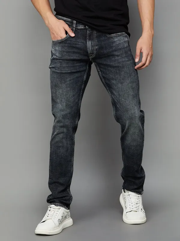 PEPE washed black denim with tapered fit