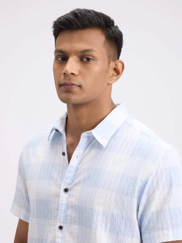 PEPE white and aqua blue check shirt