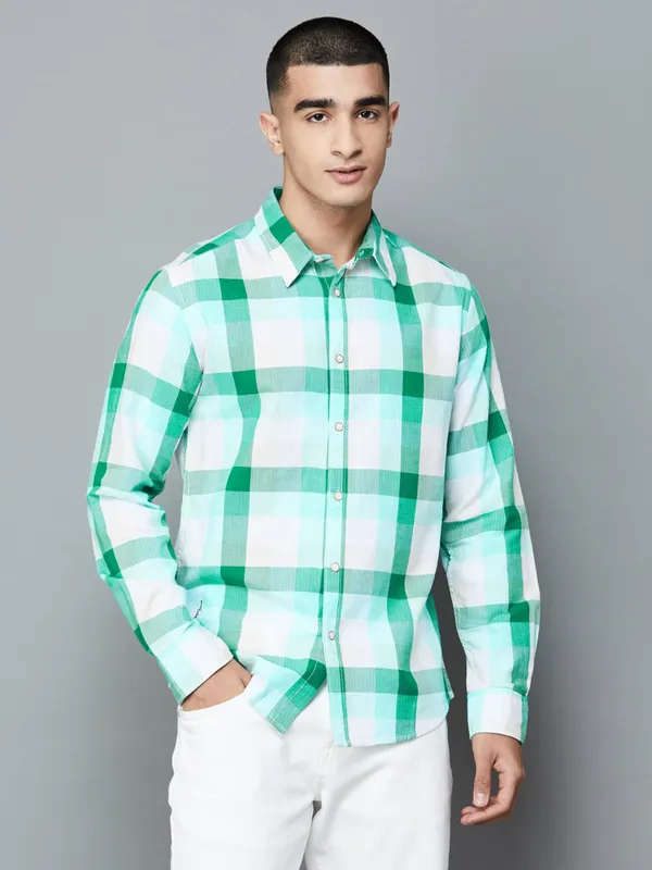 PEPE white and green check cotton shirt