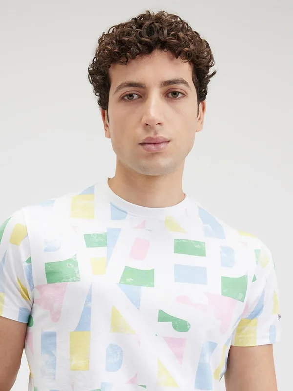 PEPE white printed cotton slim fit t-shirt for men