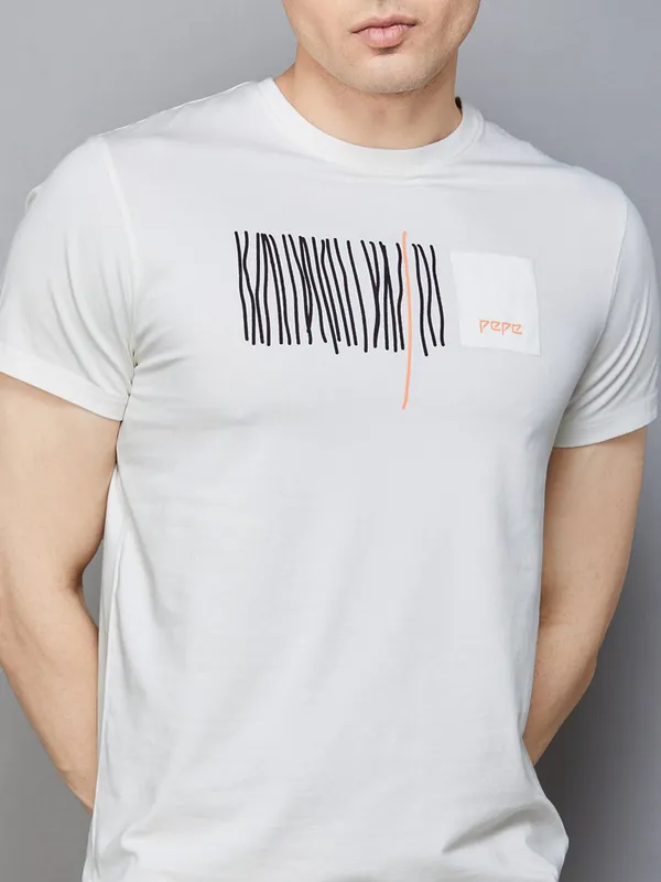 PEPE white printed mens slim fit t-shirt