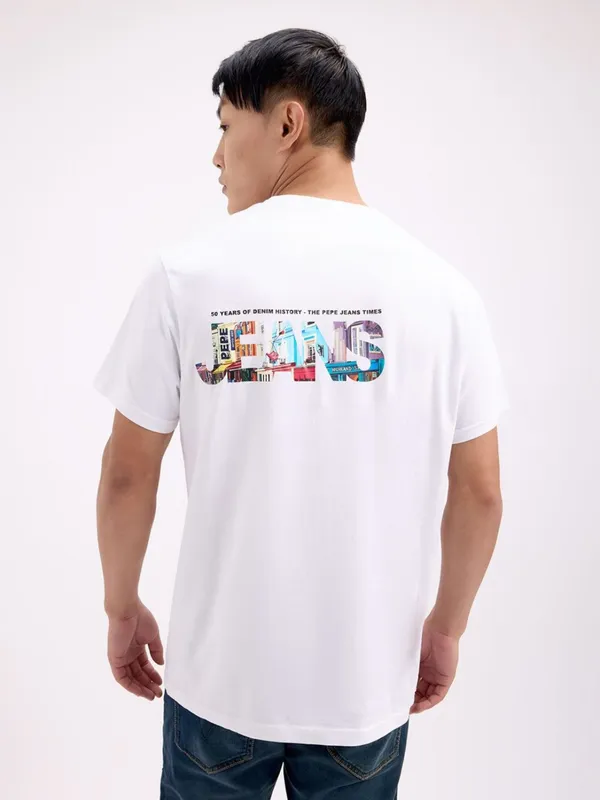 PEPE white printed slim fit round t-shirt