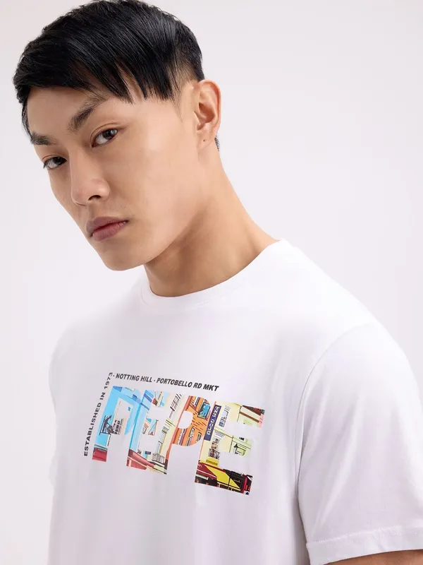 PEPE white printed slim fit round t-shirt