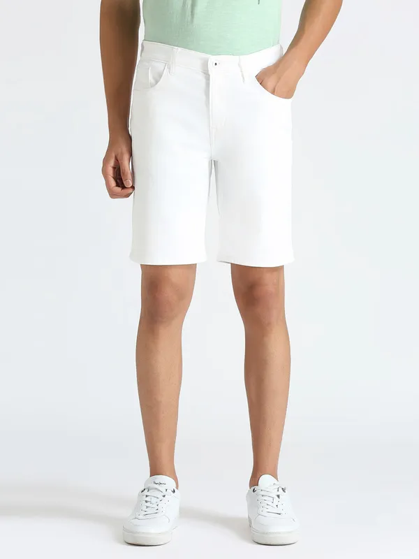 PEPE white solid cotton shorts