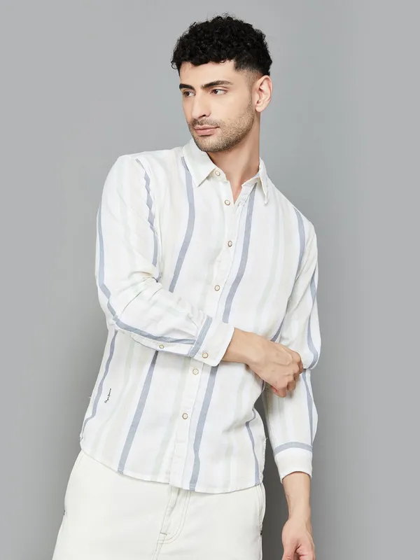 PEPE white striped cotton shirt for men