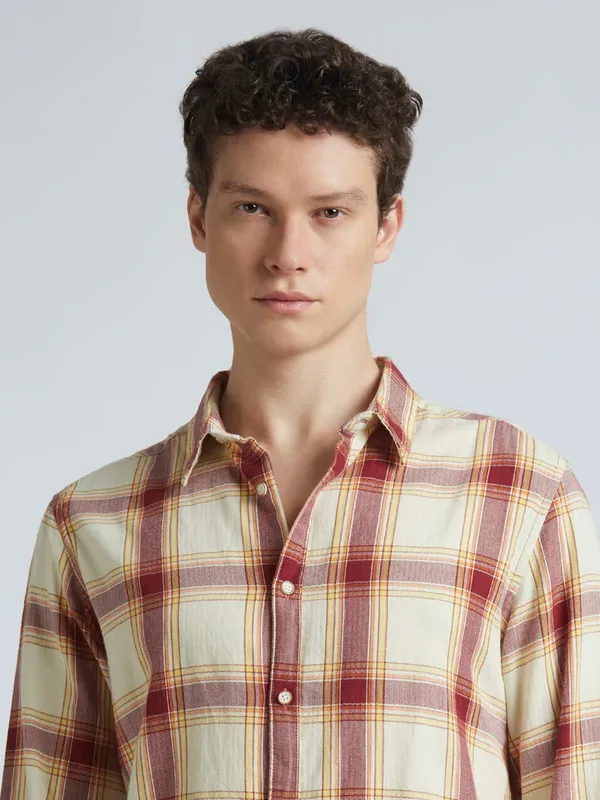 PEPE yellow and red checkered cotton shirt