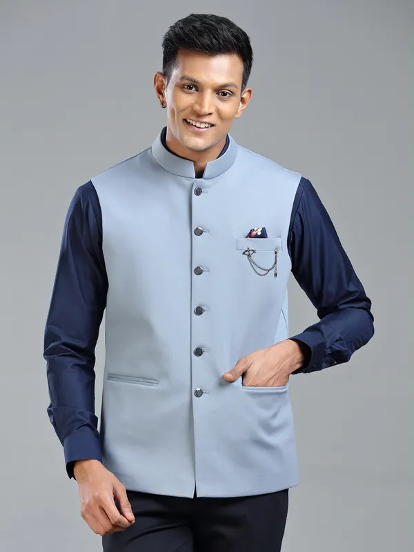 Perfect for festive vibes blue waistcoat for men
