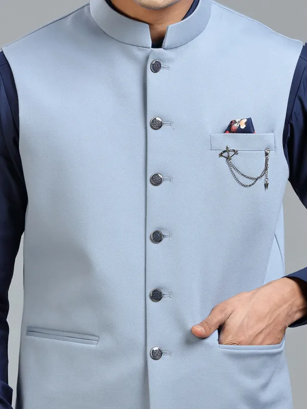 Perfect for festive vibes blue waistcoat for men