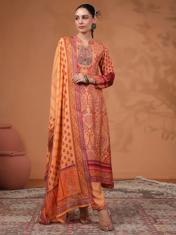 Persian orange kurti set with dupatta
