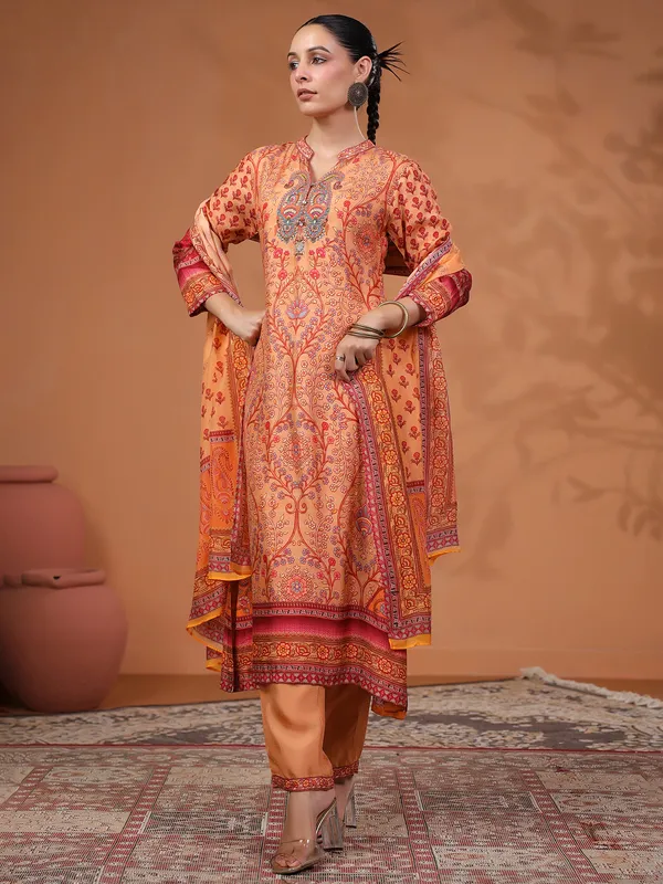 Persian orange kurti set with dupatta