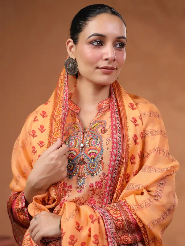 Persian orange kurti set with dupatta